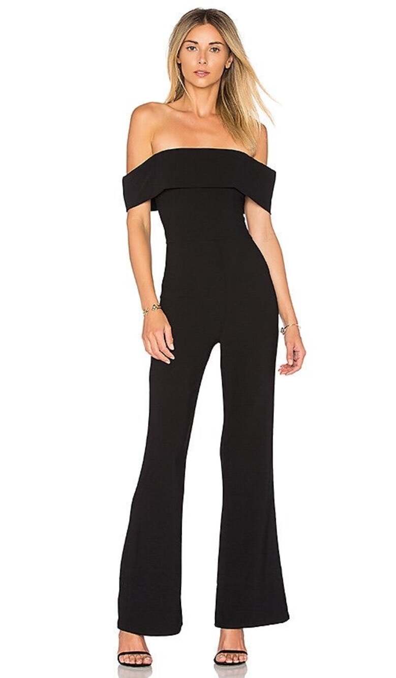 By The Way x Revolve Aubry Off Shoulder Jumpsuit Flare Leg Black Size XS